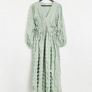 ASOS Design Gathered Waist Maxi Dress Seersucker In Sage Green (NWOT)